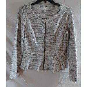 Elle Full Zip Sweater Boat Neck Long Sleeve Knit Peplum Womens Size 10 R…